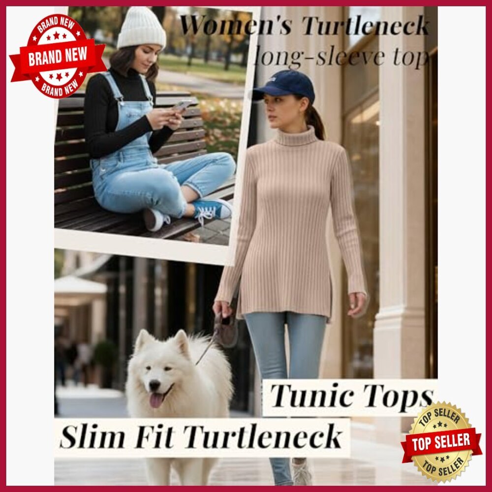 3 Pack Turtleneck Sweaters, Ribbed Knit Pullover, Slim Fit Long Sleeve Tunic - Picture 6 of 7